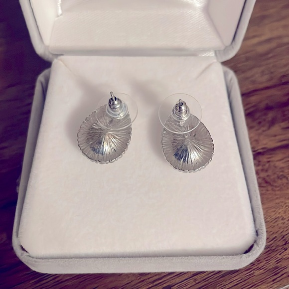 Silver pear crystal rhinestone earrings - Picture 4 of 4